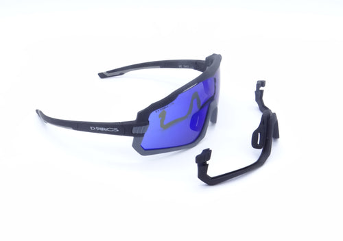 DARCS Draft Sports Sunglasses with Interchangeable Jaw Piece - 100% UV Protection - Black Frame with Blue Revo Lens and Extra Grey Jaw